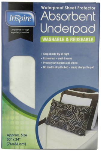 0741655051077 - INSPIRE WASHABLE WATERPROOF SHEET PROTECTOR ABSORBENT UNDERPAD, 30 INCHES X 34 INCHES