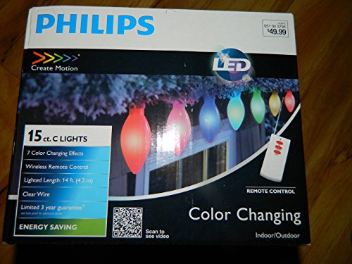 0741895491619 - PHILIPS 15CT COLOR CHANGING SMOOTH C-BULBS WITH REMOTE - 7 LIGHTING EFFECTS