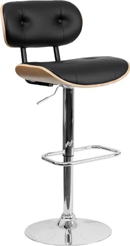 0741993877605 - FLASH FURNITURE BEECH BENTWOOD ADJUSTABLE HEIGHT BAR STOOL WITH BUTTON TUFTED BLACK VINYL UPHOLSTERY