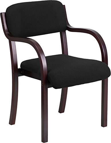 0741993878367 - FLASH FURNITURE CONTEMPORARY FABRIC WOOD SIDE CHAIR WITH MAHOGANY FRAME, BLACK