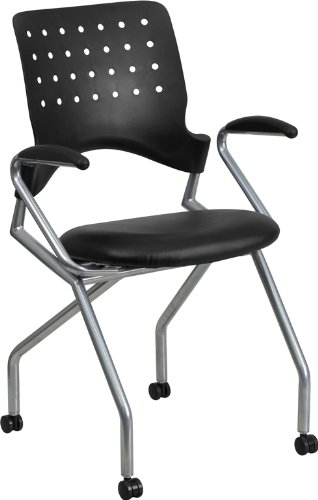 0741993878404 - GALAXY MOBILE NESTING CHAIR WITH ARMS AND BLACK LEATHER SEAT