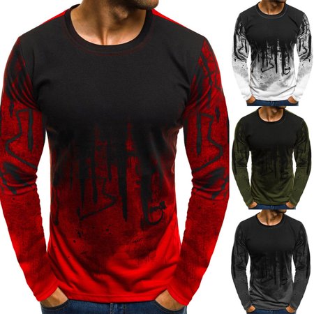 0742218606949 - SUNSIOM MEN LONG SLEEVE BLOUSE T-SHIRT ROUND NECK SHIRTS CASUAL SLIM FIT TEE TOPS NEW