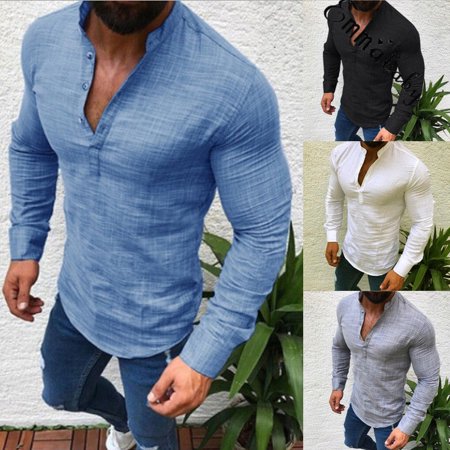 0742218608004 - SUNSIOM MEN’S SLIM FIT V NECK LONG SLEEVE MUSCLE TEE T-SHIRT CASUAL TOPS HENLEY SHIRTS