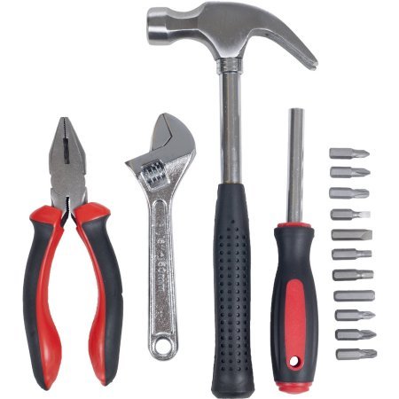 0742488725111 - STALWART TOOL KIT - HOUSEHOLD CAR & OFFICE 15 PIECE(7OZ. HAMMER,6 ADJUSTABLE WRENCH,6.25 PLIERS)