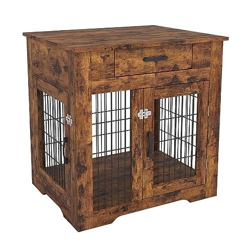 0742491775820 - ROVIBEK SMALL DOG CRATE FURNITURE WITH STORAGE, WOOD CRATES FOR DOGS KENNEL INDOOR, FURNITURE DOG CRATES FOR SMALL DOGS 20 LB, HEAVY DUTY DOG CRATE TABLE, DECORATIVE DOG CRATE WITH DOUBLE DOOR