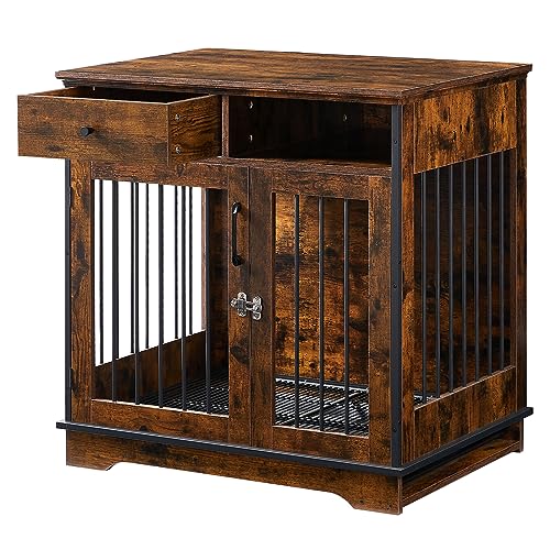0742491775837 - ROVIBEK MEDIUM DOG CRATE FURNITURE WITH STORAGE, WOOD CRATES FOR DOGS INDOOR KENNEL, HEAVY DUTY DOG CRATE FURNITURE FOR MEDIUM DOGS, WOOD DOG CRATE TABLE, DECORATIVE DOG CRATE WITH REMOVABLE TRAY