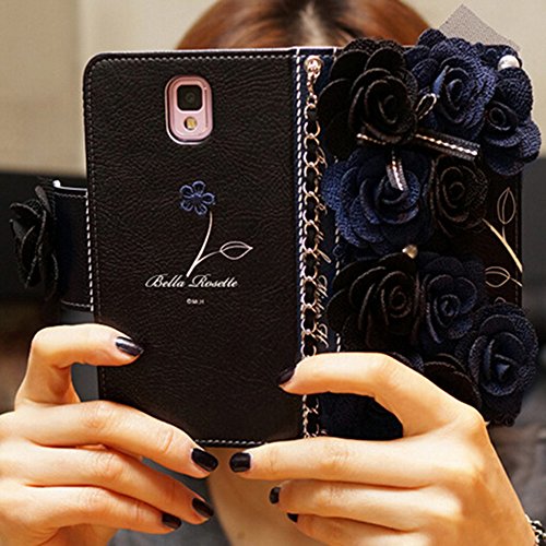 0742500237530 - KAKA(TM) 3D HANDMADE ELEGANCE BLUE FLOWER PU LEATHER STAND FOLDING PROTECTIVE WALLET CASE COVER WITH CHAIN FOR SAMSUNG GALAXY S5 I9600