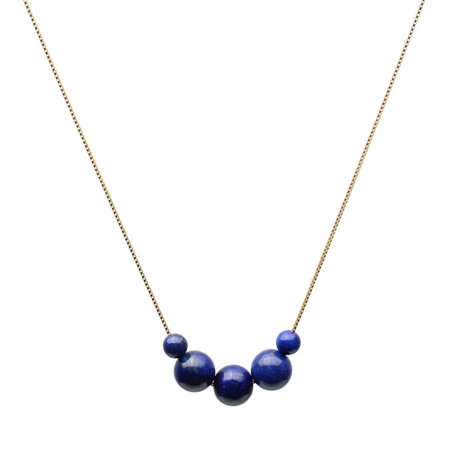 0742574115147 - BLUE LAPIS STONE STATION 18K GOLD-FLASHED STERLING SILVER BOX CHAIN NECKLACE 16”+2”