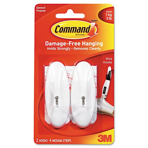 7426036264231 - COMMANDTM - ADHESIVE HOOK, MEDIUM, 3-LB CAPACITY, PLASTIC, WHITE, 2/PACK - SOLD AS 1 PACK - UTILITY HOOK WITH COMMANDTM ADHESIVE IS QUICK AND EASY TO PUT-UP AND TAKE-DOWN.