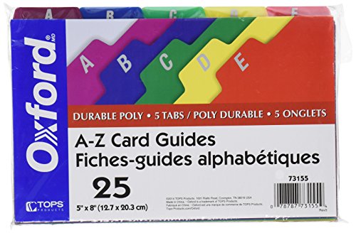 7426919896870 - OXFORD POLY INDEX CARD GUIDES, ALPHABETICAL, A-Z, ASSORTED COLORS, 5 X 8 SIZE, 25 GUIDES PER SET