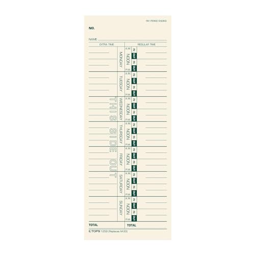 7426923135156 - TOPS TIME CARDS, WEEKLY, 1-SIDED, REPLACES M-33, 10-800292, 3-1/2 X 9, MANILA, GREEN PRINT, 500-COUNT