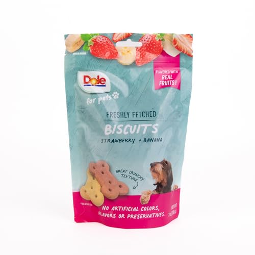 0742797029887 - DOLE FOR PETS FRESHLY FETCHED DOG BISCUITS, BANANA & STRAWBERRY FLAVOR DOG TREATS, 7OZ | FLAVORED WITH REAL FRUIT, NO WHEAT, CORN, SOY, ARTIFICIAL FLAVORS, COLORS, PRESERVATIVES, OR ANIMAL PRODUCTS