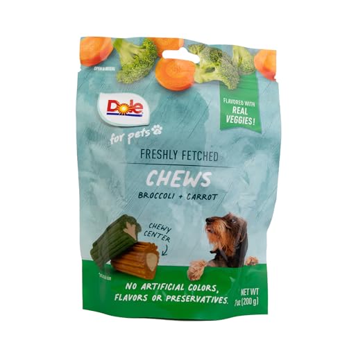 0742797043647 - DOLE FOR PETS FRESHLY FETCHED DOG CHEWS, ASSORTED BROCCOLI & CARROT FLAVOR DOG TREATS, 7OZ | FLAVORED WITH REAL VEGGIES, NO WHEAT, CORN, SOY, ARTIFICIAL FLAVORS, COLORS, OR PRESERVATIVES