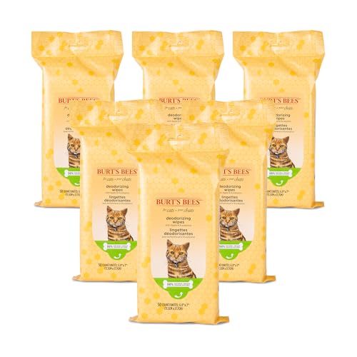 0742797079899 - BURTS BEES FOR PETS DEODORIZING CAT WIPES | GROOMING CAT WIPES FOR DEODORIZING AND ODOR CONTROL | CRUELTY FREE, SULFATE & PARABEN FREE, PH BALANCED FOR CATS - MADE IN THE USA, 50 CT - 6 PACK