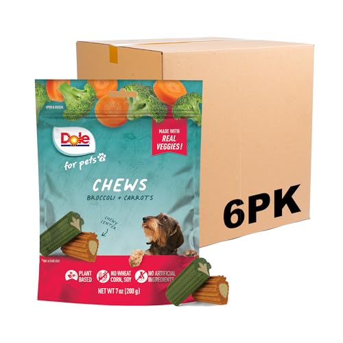 0742797093079 - DOLE FOR PETS FRESHLY FETCHED DOG CHEWS, ASSORTED BROCCOLI & CARROT FLAVOR DOG TREATS | FLAVORED WITH REAL VEGGIES, NO WHEAT, CORN, SOY, ARTIFICIAL FLAVORS, COLORS, OR PRESERVATIVES, 7 OUNCE - 6 PACK