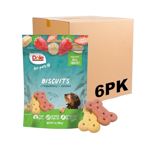 0742797093093 - DOLE FOR PETS - FRESHLY FETCHED BANANA & STRAWBERRY DOG BISCUITS | REAL FRUIT FLAVOR | VEGAN CRUNCHY SNACKS | NO WHEAT, CORN, SOY OR ARTIFICIAL ADDITIVES, 7 OUNCE - 6 PACK