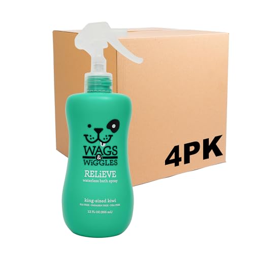0742797093451 - WAGS & WIGGLES RELIEVE ANTI-ITCH SPRAY FOR DOGS | WATERLESS DRY SHAMPOO FOR DOGS WITH DRY, ITCHY, OR SENSITIVE SKIN | KIWI SCENT YOUR DOG WILL LOVE, ANTI-ITCH SPRAY - KIWI, 12 OUNCES - 4 PACK
