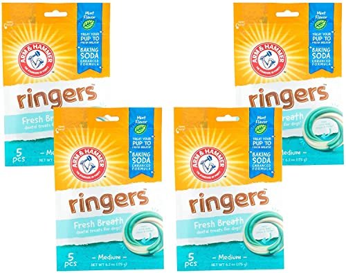 0742797100364 - ARM & HAMMER FOR PETS RINGERS DENTAL TREATS FOR DOGS | DOG DENTAL CHEWS FIGHT BAD DOG BREATH, PLAQUE & TARTAR WITHOUT BRUSHING | FRESH MINT FLAVOR, 5 COUNT - 4 PACK DENTAL DOG CHEWS