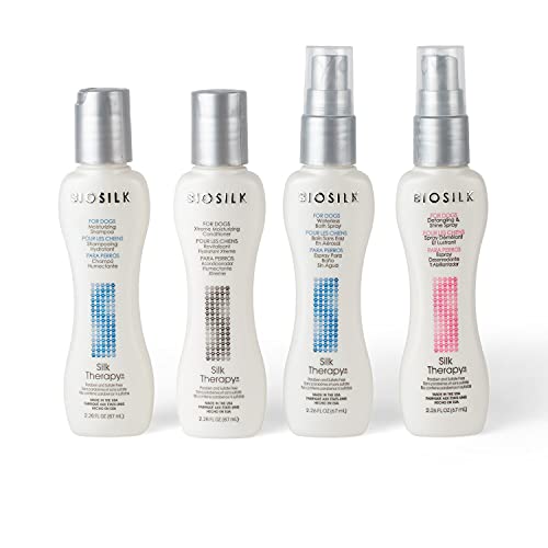 0742797869117 - BIOSILK FOR DOGS DOG GROOMING ESSENTIALS KIT | DOG GROOMING KIT INCLUDES DOG SHAMPOO, DOG CONDITIONER, WATERLESS DOG SPRAY, FOR DOGS DETANGLING AND SHINE SPRAY