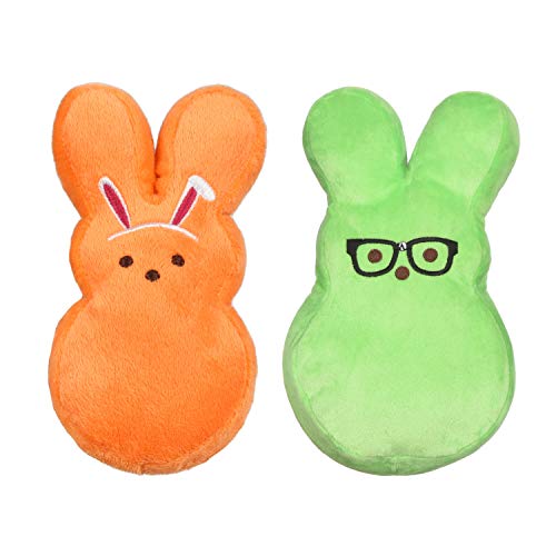 0742797907925 - PEEPS DRESS-UP BUNNY DOG TOYS | 12 INCH ORANGE AND GREEN PEEPS BUNNY DOG TOYS FOR ALL DOGS | LARGE PLUSH FABRIC SQUEAKY DOG CHEW TOYS FOR PETS