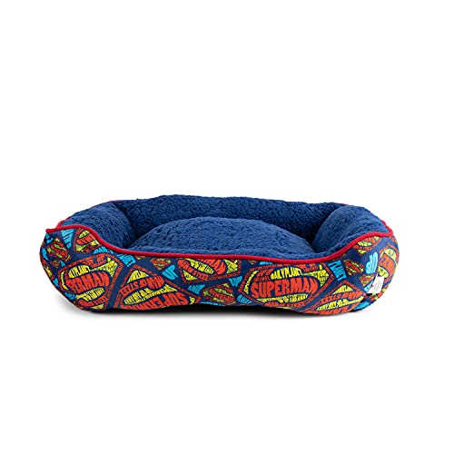 0742797910499 - DC COMICS FOR PETS SUPERMAN LOGO CUDDLER DOG BED | SOFT AND COMFORTABLE SUPERHERO COZY CUDDLER DOG BED FOR PETS | BLUE AND RED ELEVATED DOG BED 24 X 19 X 8