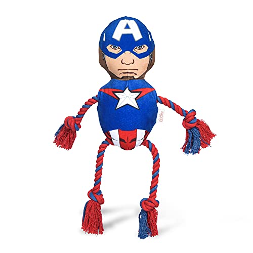 0742797916903 - MARVEL COMICS FOR PETS CAPTAIN AMERICA DOG TOY | SQUEAKY DOG ROPE TOY, 9 INCH MEDIUM CAPTAIN AMERICA DOG CHEW TOY FOR LIGHT TO MEDIUM CHEWERS | MARVEL DOG TOY OFFICIALLY LICENSED BY MARVEL COMICS