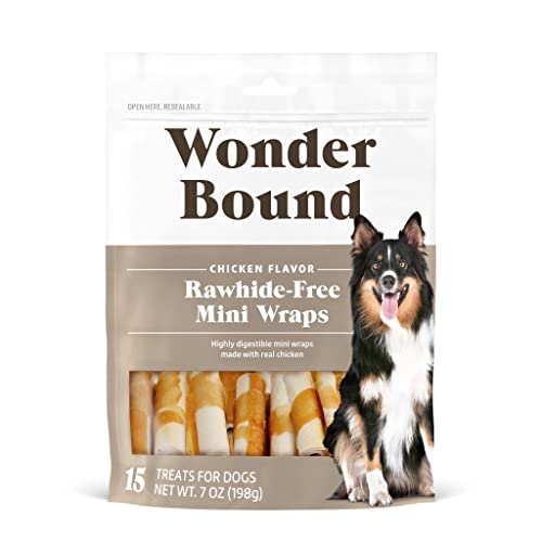 0742797920825 - AMAZON BRAND - WONDER BOUND RAWHIDE-FREE CHICKEN WRAPS MINI, 15 COUNT | TREATS FOR DOGS | RAWIDE FREE DOG TREATS IN CHICKEN FLAVOR, 15 PIECES | MINI WRAP TREATS FOR PETS