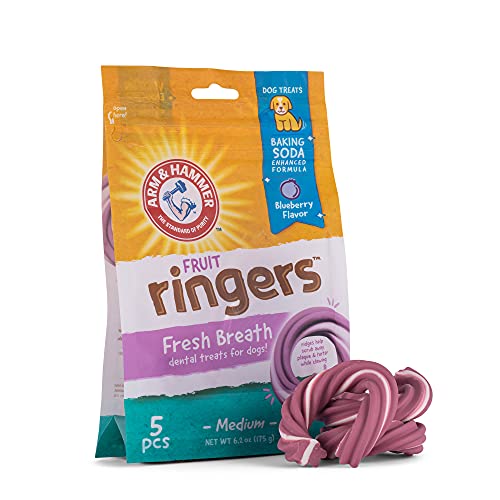 0742797926575 - ARM & HAMMER FOR PETS RINGERS DENTAL TREATS FOR DOGS | DOG DENTAL CHEWS FIGHT BAD BREATH & TARTAR WITHOUT BRUSHING | FRUITY BLUEBERRY FLAVOR IN DOG TREAT BAG, 5-CT DENTAL DOG CHEWS