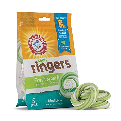 0742797926599 - ARM & HAMMER FOR PETS RINGERS DENTAL TREATS FOR DOGS | DOG DENTAL CHEWS FIGHT BAD BREATH & TARTAR WITHOUT BRUSHING | FRUITY GREEN APPLE FLAVOR IN DOG TREAT BAG, 5-CT DENTAL DOG CHEWS