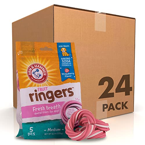 0742797989457 - ARM & HAMMER FOR PETS RINGERS DENTAL TREATS FOR DOGS | DOG DENTAL CHEWS FIGHT BAD BREATH & TARTAR WITHOUT BRUSHING | FRUITY STRAWBERRY FLAVOR IN DOG TREAT BAG, 5-CT DENTAL DOG CHEWS, 24 PACK