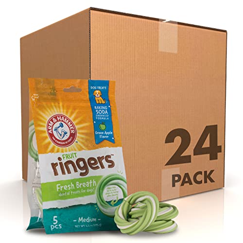 0742797989464 - ARM & HAMMER FOR PETS RINGERS DENTAL TREATS FOR DOGS | DOG DENTAL CHEWS FIGHT BAD BREATH & TARTAR WITHOUT BRUSHING | FRUITY GREEN APPLE FLAVOR IN DOG TREAT BAG, 5-CT DENTAL DOG CHEWS, 24 PACK