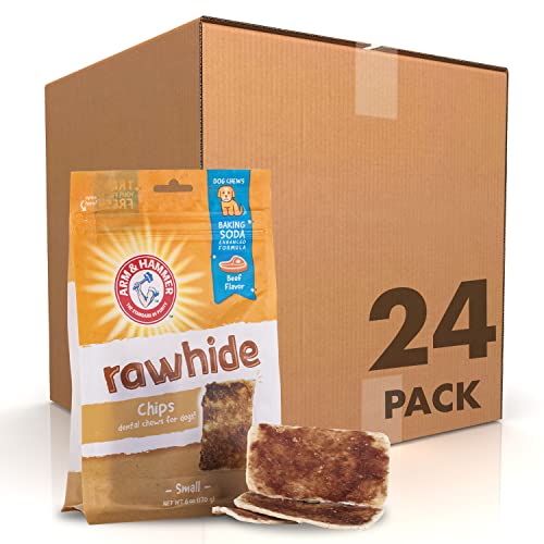 0742797989860 - ARM & HAMMER FOR PETS RAWHIDE CHIPS FOR DOGS | REAL DOG RAWHIDE CHEWS WITH BEEF COATING AND ARM AND HAMMER BAKING SODA ENHANCED FORMULA FOR FRESH DOG BREATH, DOG TREAT BAG SIZE SMALL 12 PCS - 24 PACK
