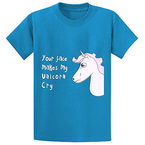 7428163785795 - LIKEU YOUR FACE MAKES MY UNICORN CRY GIRLS COTTON CREW NECK T SHIRTS BLUE