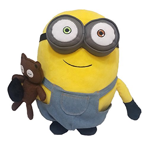 0742920566371 - MINIONS DESPICABLE ME 3D EYES BOB WITH TEDDY BEAR STYLE MINION PLUSH TOY STUFFED ANIMAL SOFT FIGURE WITH A FREE BADGE AS GIFT 13