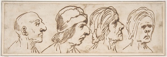 7429728669628 - FOUR CARICATURED HEADS POSTER PRINT BY ATTRIBUTED TO PIER FRANCESCO MOLA (ITALIAN, COLDRERIO 1612 “1666 ROME) (18 X 24)