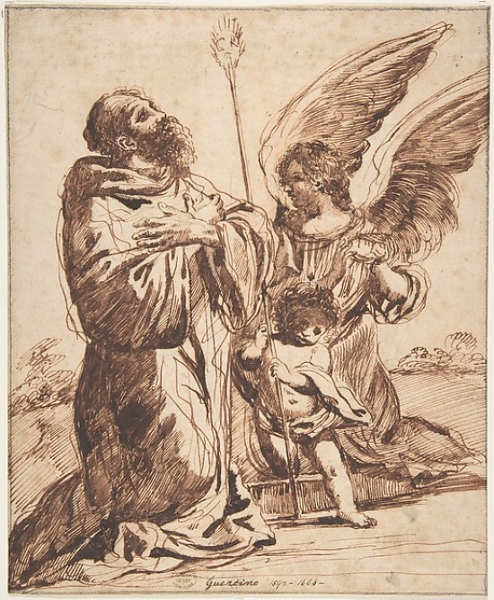 7429729524551 - SAINT WITH ANGEL AND PUTTO POSTER PRINT BY COPY AFTER GUERCINO (GIOVANNI FRANCESCO BARBIERI) (ITALIAN, CENTO 1591 “1666