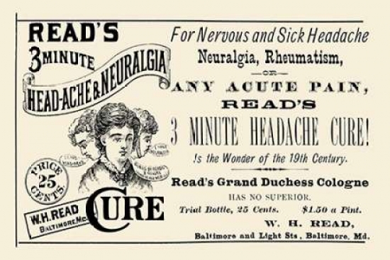 7430012359309 - READS 3 MINUTE HEAD-ACHE AND NEURALGIA CURE POSTER PRINT BY ADVERTISEMENT (12 X 18)
