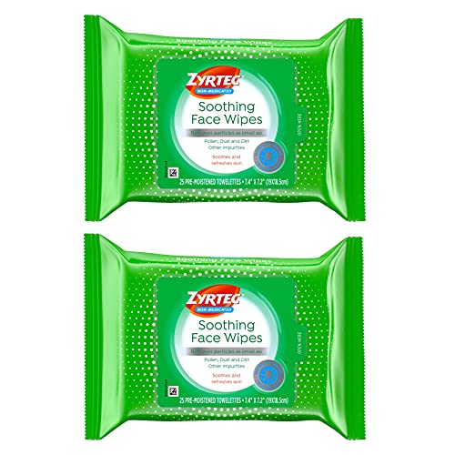 0074300247557 - ZYRTEC SOOTHING FACE WIPES, GENTLE, REFRESHING NON-MEDICATED FACIAL TOWELETTES WITH MICELLAR WATER TO REMOVE PARTICLES AS SMALL AS DUST, POLLEN & DIRT, ALCOHOL- & OIL-FREE, 2 X 25 CT