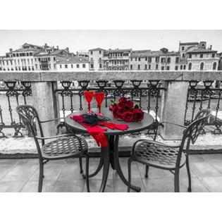 7430046861823 - BUNCH OF ROSES WITH WINE GLASSES AND FEMALE HAND GLOVES ON CAFE TABLE VENICE ITALY PRINT BY ASSAF FRANK (9 X (9 X 12)