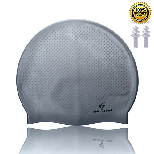 0743062544777 - SWIM CAP WITH EAR PLUGS - SILICONE SWIMMING HAT, WATERPROOF, HIGHLY ELASTIC & DURABILITY (GRAY)