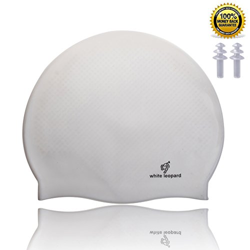 0743062544791 - SWIM CAP WITH EAR PLUGS - SILICONE SWIMMING HAT, WATERPROOF, HIGHLY ELASTIC & DURABILITY (WHITE)
