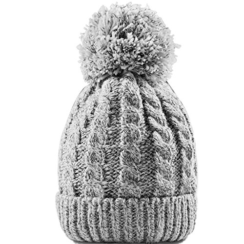 0743062544968 - WOMEN'S WINTER BEANIE WITH WARM LINING - THICK SLOUCHY CABLE KNIT SKULL HAT POM POM SKI CAP IN 5 COLORS (GRAY)