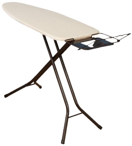 7430839808554 - HOUSEHOLD ESSENTIALS FIBERTECH EXTRA WIDE TOP 4-LEG IRONING BOARD WITH NATURAL COTTON COVER AND IRON HOLDER, BRONZE