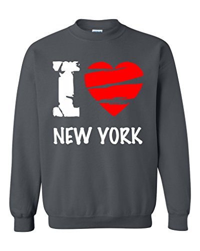 7431034627612 - ACACIA I LOVE NEW YORK - MOST POPULAR STATE SERIES UNISEX CREWNECK SWEATSHIRT LARGE DARK HEATHER