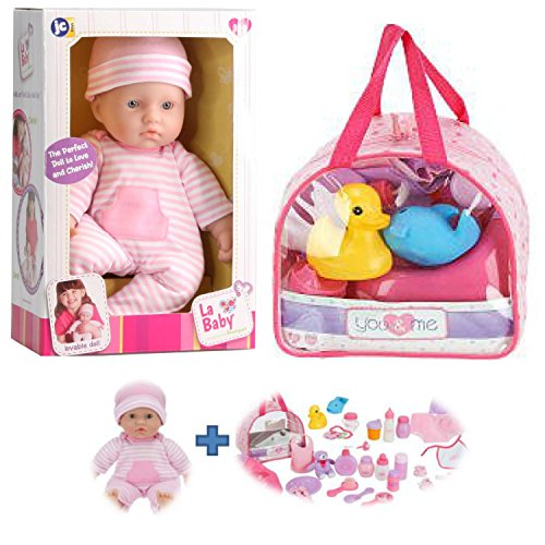 0743167205313 - BABY DOLL WITH FULL DOLL CARE ACCESSORIES SET - 11-INCH SOFT CUDDLY BABY CAUCASIAN DOLL AND FULL BAG OF DOLL CARE ACCESSORIES FOR A BABY DOLL. PERFECT TO PLAY MOMMY