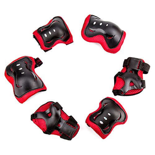 0743401590144 - GENERIC MULTI SPORTS SAFETY PROTECTION ADULT AND KIDS ELBOW KNEE WRIST PROTECTIVE GEAR PADS SAFETY GEAR PAD GUARD FOR CYCLING SOFT AND COMFORTABLE (KIDS-BLACK WITH RED)