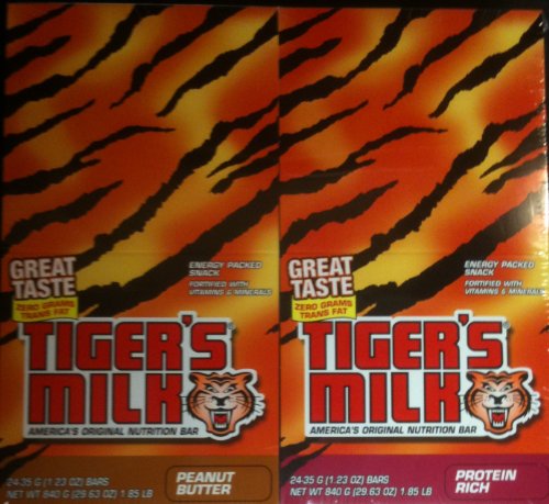 0074345510906 - TIGER'S MILK 24 CT 1.23 OZ NUTRITION BAR. INCLUDES 12 PROTEIN RICH AND 12 PEANUT BUTTER BARS.
