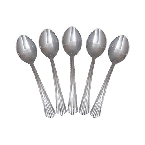 0743795944042 - EXQUISITE PLASTIC CUTLERY PREMIUM QUALITY SILVERWARE SILVER LOOK ALIKE HEAVY DUTY PLASTIC SOUP SPOONS - 100 COUNT