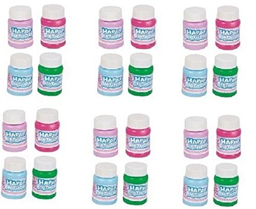 0743841487363 - HAPPY BIRTHDAY BUBBLES - ASSORTED COLOR MINI 1 OZ BUBBLE BOTTLES - 24 PACK - FOR CHILDREN, PARTIES, PARTY FAVORS, GAMES, FUN, GIFTS, PLAY, AND CELEBRATIONS -BY KIDSCO
