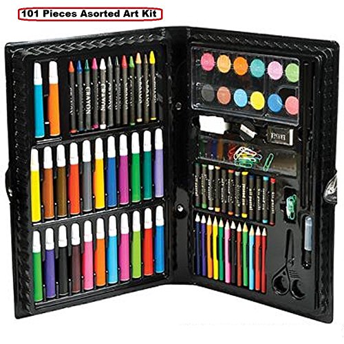 0743841487424 - DELUXE ART SET - 101 PIECES ASSORTED ART KIT SUPPLIES FOR ARTISTS, PAINTERS, WATERCOLOR, DRAWING, SKETCHING, COLORING, CRAFTS, TEACHERS, AMATEURS, PROFESSIONALS, AND BEGINNERS -BY KIDSCO